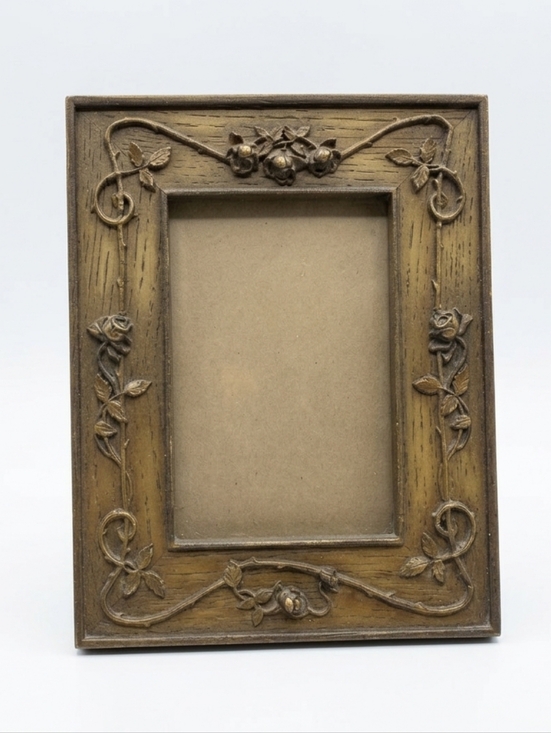 Vintage Other - Small Vintage Antique Carved Wood Picture Frame Rose Detail Handmade